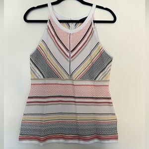 White House Black Market WHBM Beige Shimmer Novelty Stitch Halter Tank Top M